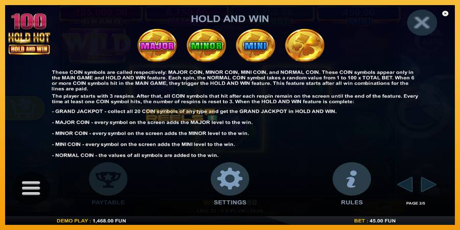 100 Hold Hot Hold and Win automat za igre na sreću, slika 6