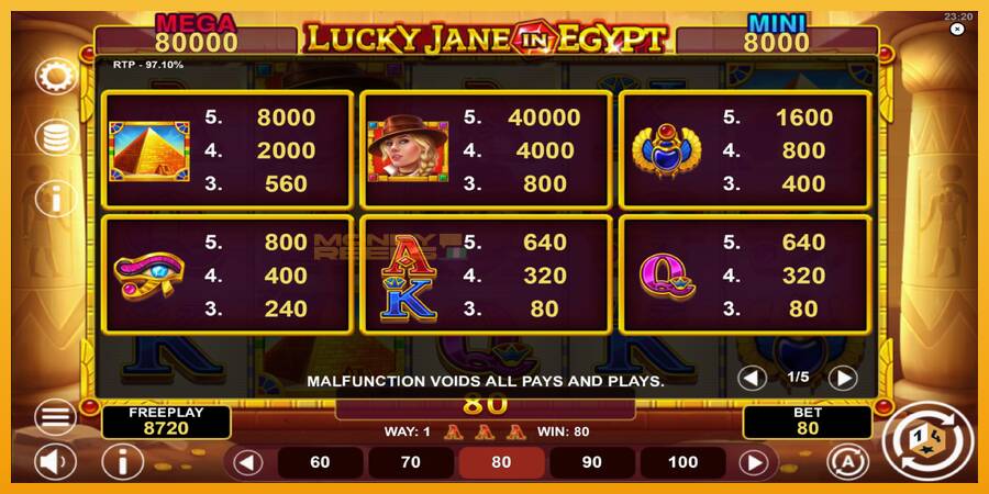 Lucky Jane in Egypt Hold & Win automat za igre na sreću, slika 5