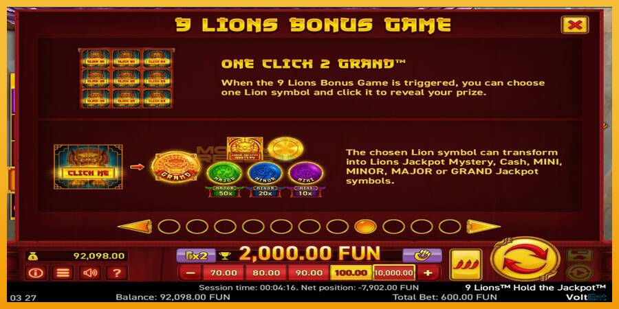 9 Lions: Hold The Jackpot automat za igre na sreću, slika 3