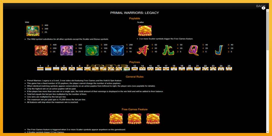 Primal Warriors: Legacy automat za igre na sreću, slika 7