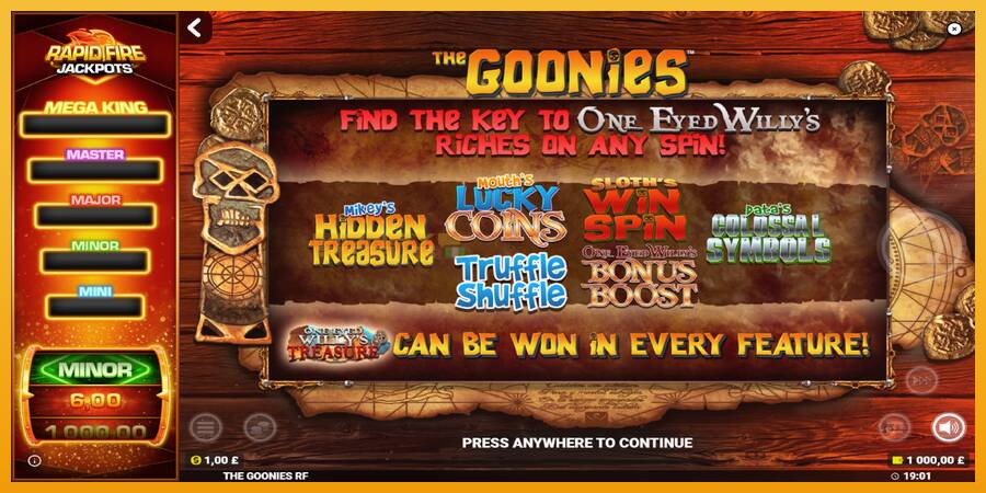 The Goonies Deluxe Rapid Fire Jackpots automat za igre na sreću, slika 1