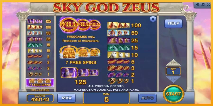 Sky God Zeus 3x3 automat za igre na sreću, slika 7