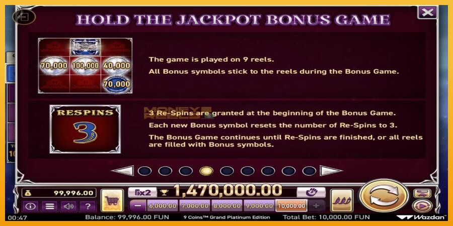 9 Coins Grand Platinum Edition Score The Jackpot automat za igre na sreću, slika 4