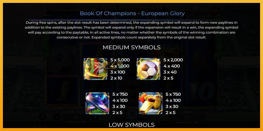 Book of Champions - European Glory automat za igre na sreću, slika 5