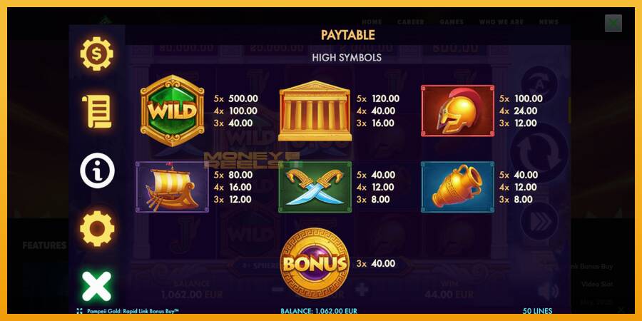 Pompeii Gold Rapid Link Bonus Buy automat za igre na sreću, slika 6