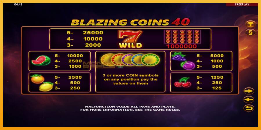 Blazing Coins 40 automat za igre na sreću, slika 4