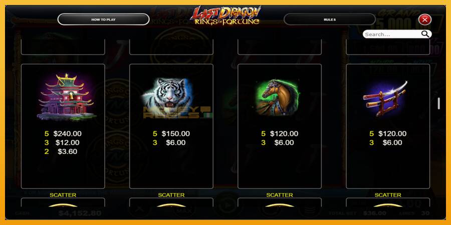 Last Dragon - Rings of Fortune automat za igre na sreću, slika 3