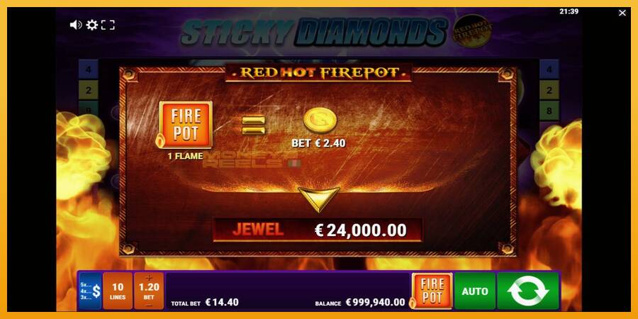 Sticky Diamonds Red Hot Firepot automat za igre na sreću, slika 4