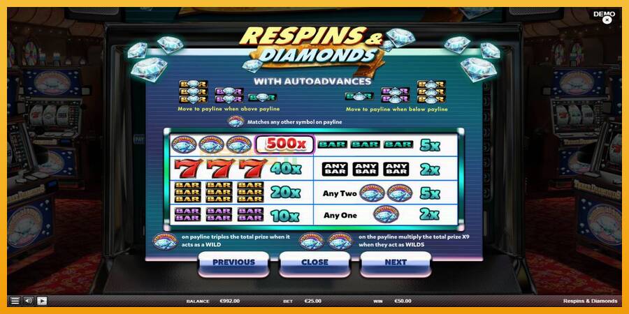 Respins Diamonds automat za igre na sreću, slika 5