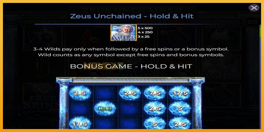 Zeus Unchained - Hold & Hit automat za igre na sreću, slika 4