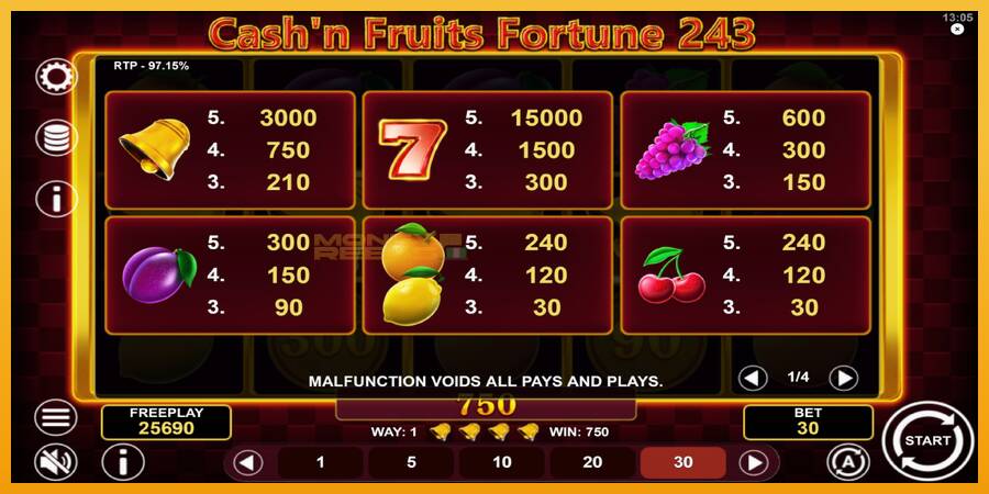 Cashn Fruits Fortune 243 automat za igre na sreću, slika 6